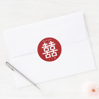 Red Double Happiness Chinese Wedding Thank You Classic Round Sticker
