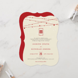 Red Double Happiness Fairy Lights Chinese Wedding Invitation