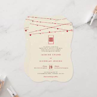 Red Double Happiness Fairy Lights Chinese Wedding Invitation