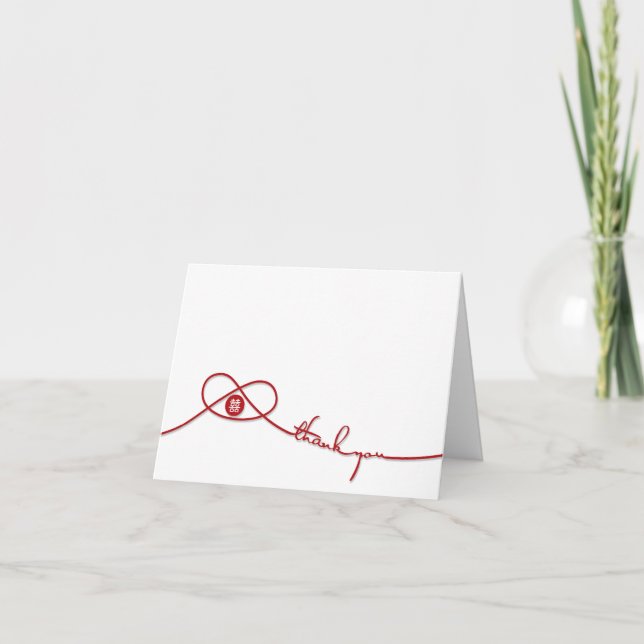 Red Double Happiness Knot Wedding Thank You Card (Front)
