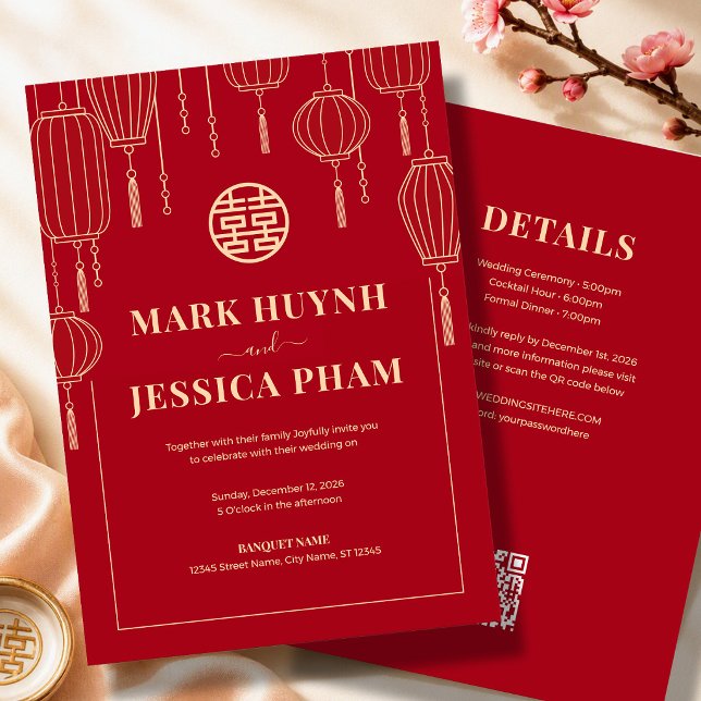 Red Double Happiness Lantern Wedding Invitation (Creator Uploaded)