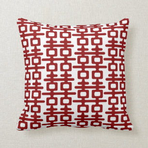 Red Double Happiness Pattern Chic Chinese Wedding Cushion