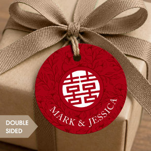 Red Double Happiness Wedding Round Favour Tags