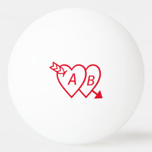 Red Double Hearts with Cupids Arrow and Initials Ping Pong Ball