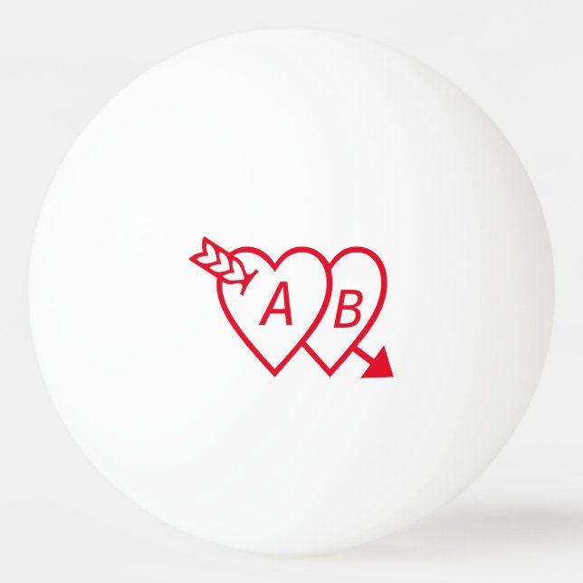 Red Double Hearts with Cupids Arrow and Initials Ping Pong Ball (Front)