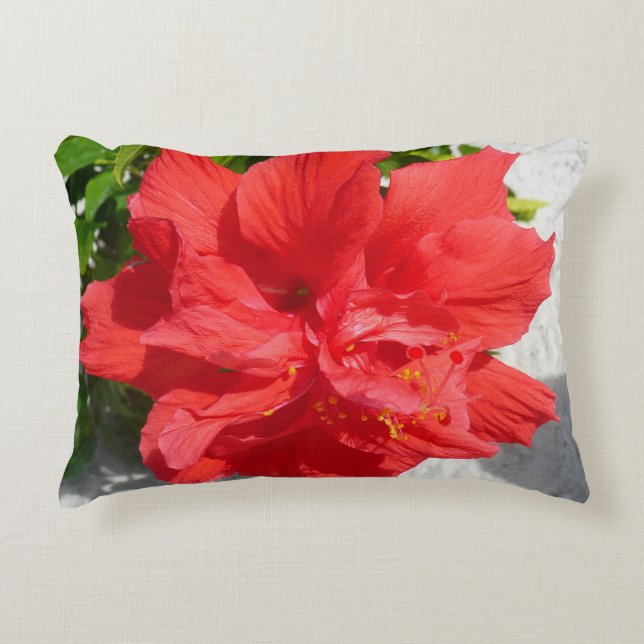 Red Double Hibiscus Flower Decorative Cushion (Front)