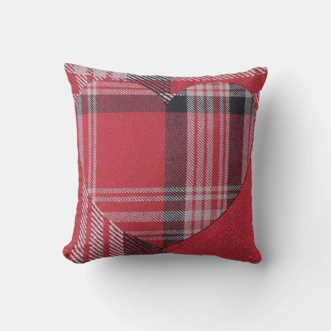 Red  Double Plaid Heart Cushion (Front)