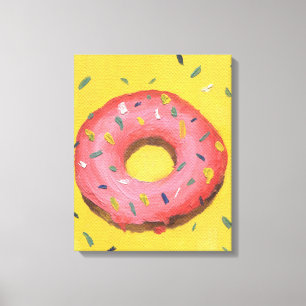 red doughnut on a yellow background painted in oil canvas print