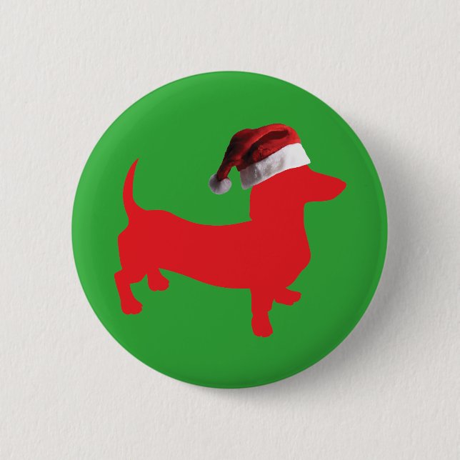 Red-Doxie---And-Santa-Hat 6 Cm Round Badge (Front)