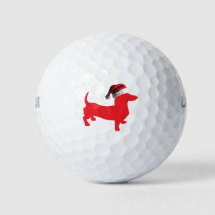 Red-Doxie---And-Santa-Hat Golf Balls