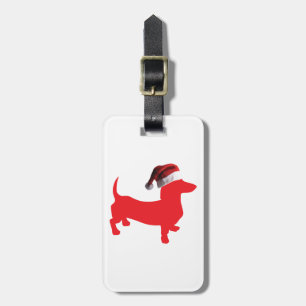 Red-Doxie---And-Santa-Hat Luggage Tag