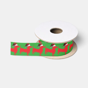 Red-Doxie---And-Santa-Hat Satin Ribbon