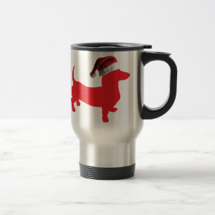 Red-Doxie---And-Santa-Hat Travel Mug