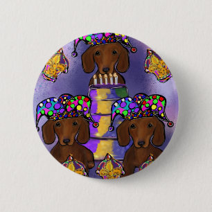 Red Doxie Mardi Gras 6 Cm Round Badge