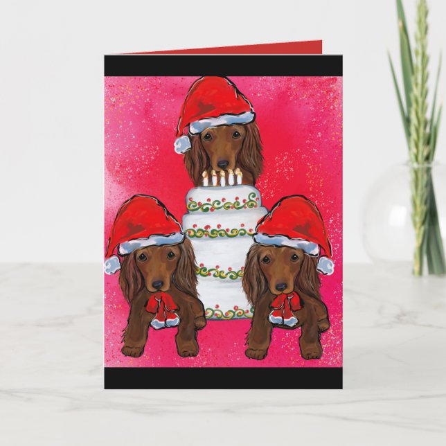 Red Doxie Santas Card (Front)