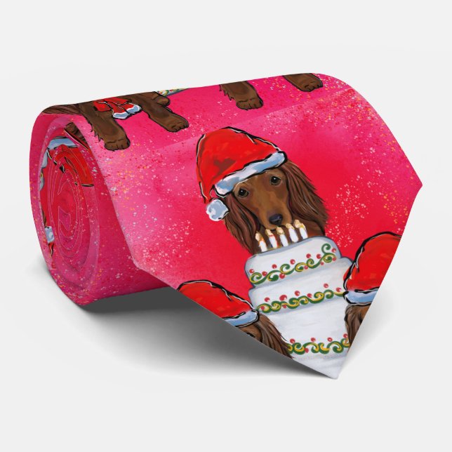 Red Doxie Santas Tie (Rolled)