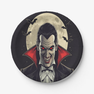 Red Dracula Gothic Horror Halloween Paper Plate