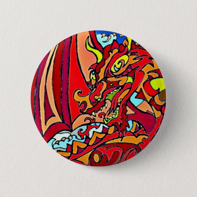 Red Dragon 6 Cm Round Badge (Front)