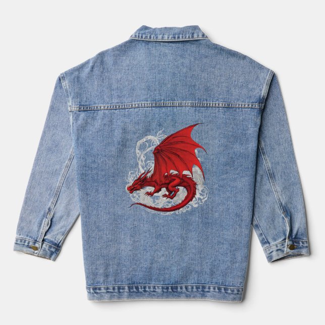 Red Dragon Abstract  Denim Jacket (Back)