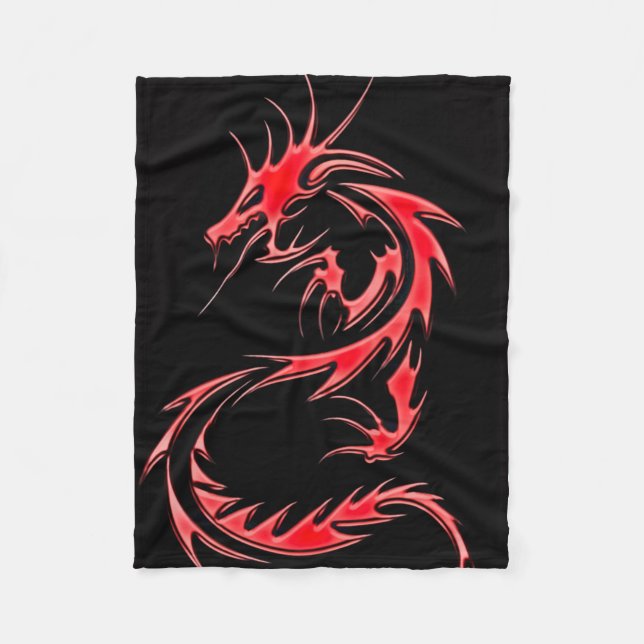 Red Dragon Airbrush Art Fleece Blanket (Front)