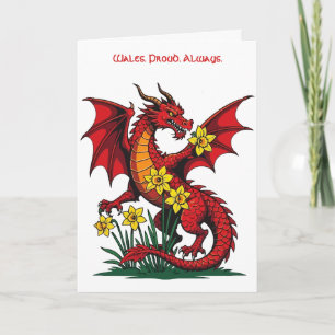 Red Dragon Amongst Daffodil Flowers Card