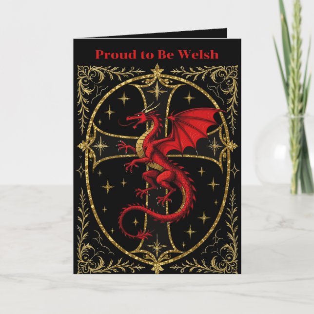 Red Dragon And Bold Black Cross Card (Front)
