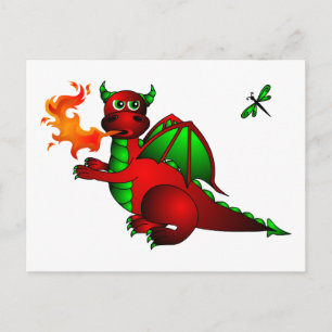 Red Dragon and Dragonfly Postcard