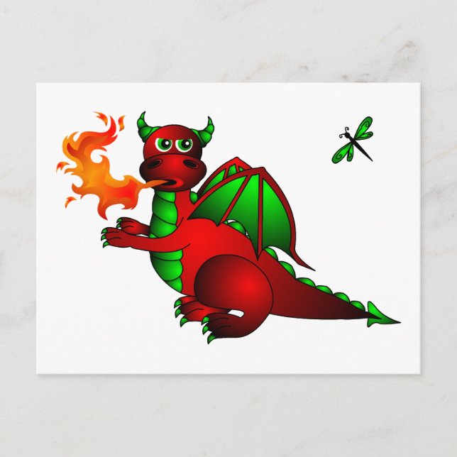 Red Dragon and Dragonfly Postcard (Front)