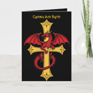 Red Dragon And Mediaeval Cross Card