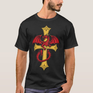 Red Dragon And Mediaeval Cross T-Shirt