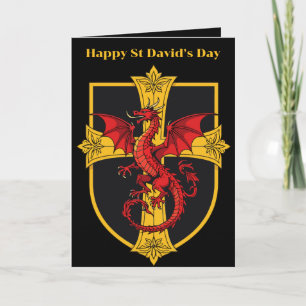 Red Dragon And Medieval Cross Card