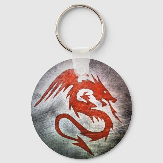 Red dragon black background key ring (Front)