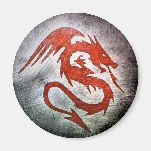 Red dragon black background magnet (Front)