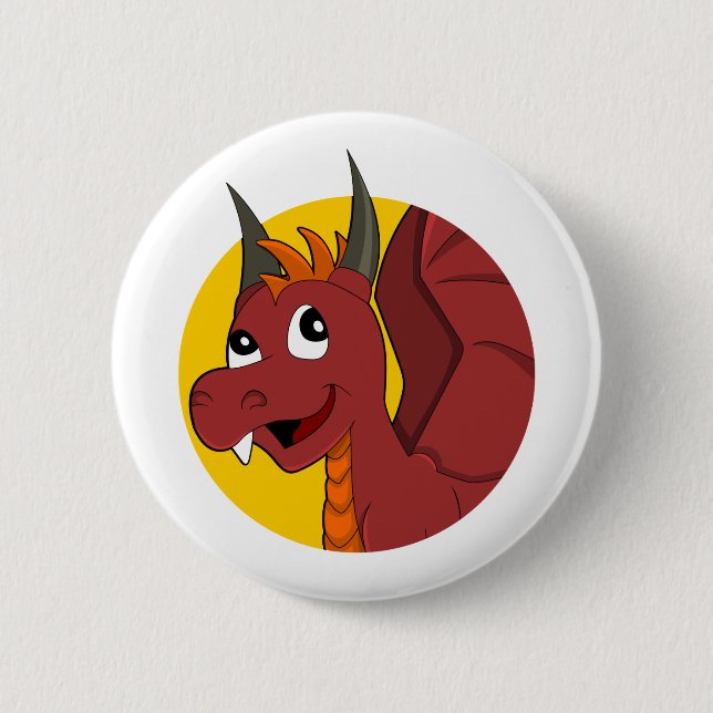 Red dragon cartoon  6 cm round badge (Front)