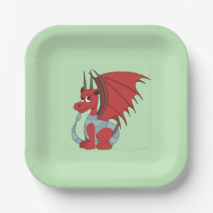 Red Dragon Cartoon  Paper Plate
