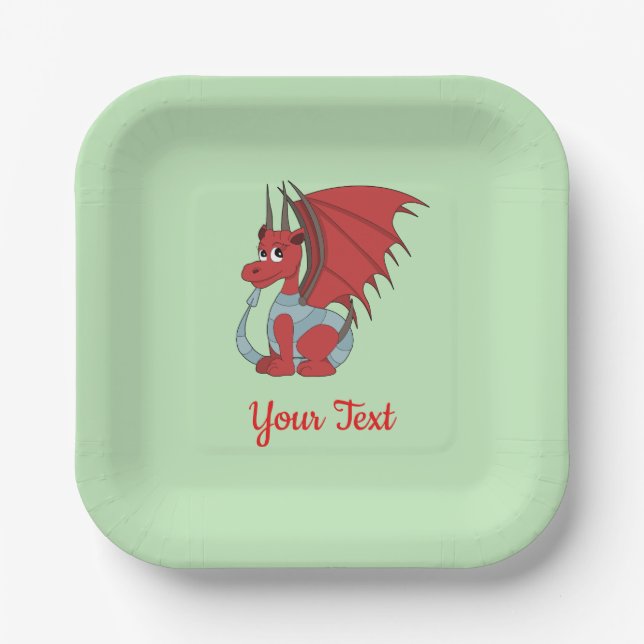 Red Dragon Cartoon  Paper Plates (Front)