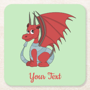 Red Dragon Cartoon Square Paper Coaster