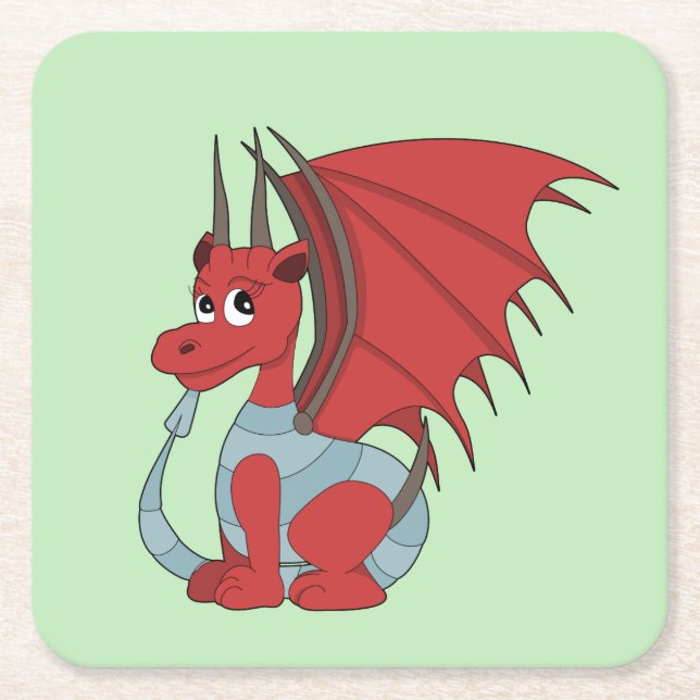Red Dragon Cartoon  Square Paper Coaster (Front)
