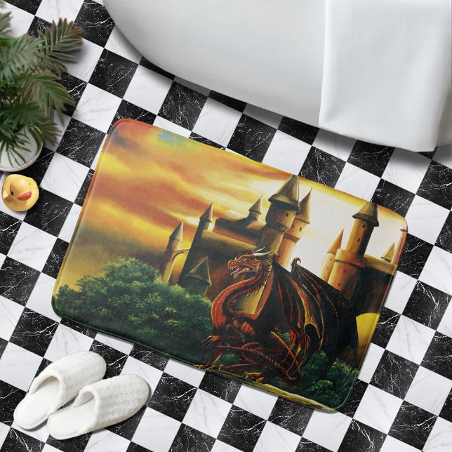 Red Dragon Castle Fantasy Bath Mat (Creator Uploaded)