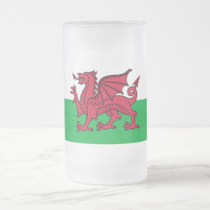 Red Dragon Celtic Flag of Wales & Welsh Frosted Glass Beer Mug