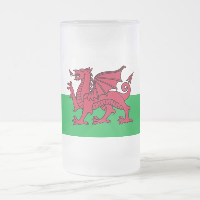 Red Dragon Celtic Flag of Wales & Welsh Frosted Glass Beer Mug (Center)