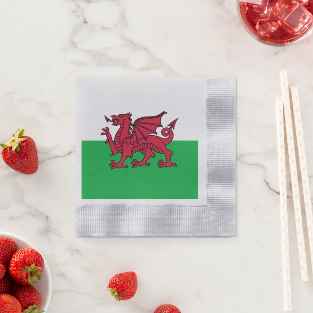 Red Dragon Celtic Flag of Wales & Welsh Napkin (Insitu)