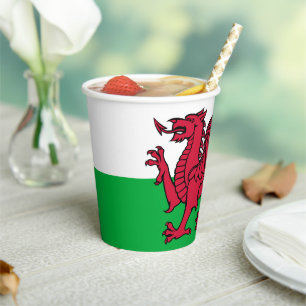 Red Dragon Celtic Flag of Wales & Welsh Paper Cups