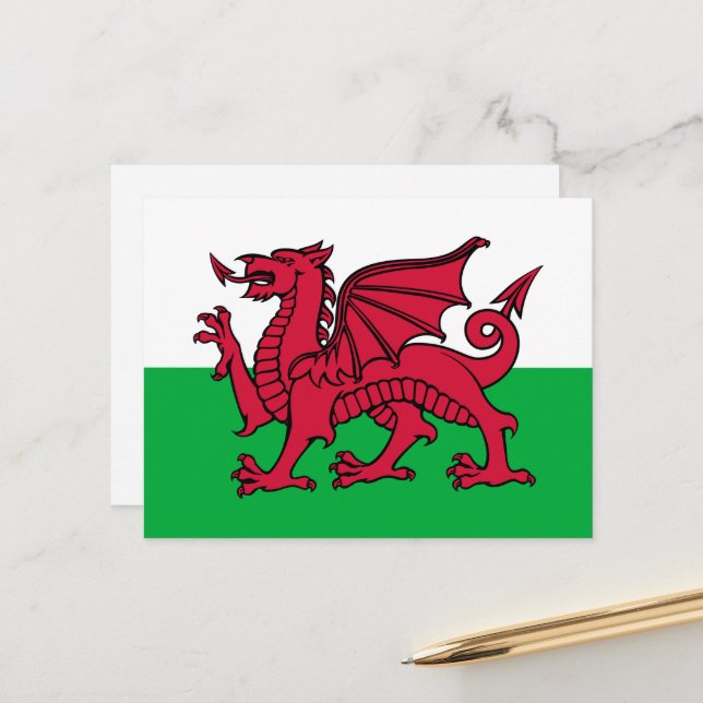 Red Dragon Celtic Flag of Wales & Welsh Postcard (Front/Back In Situ)