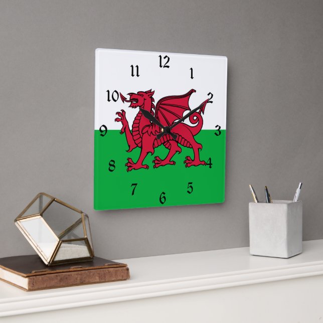 Red Dragon Celtic Flag of Wales & Welsh Square Wall Clock (Office)