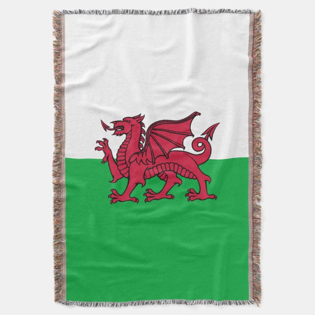 Red Dragon Celtic Flag of Wales & Welsh Throw Blanket (Front Vertical)