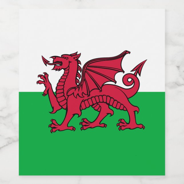 Red Dragon Celtic Flag of Wales & Welsh Wine Label (Single Label)