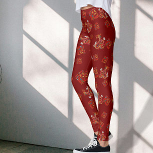 Red Dragon Chinese New Year Lucky Symbol 福  Leggings