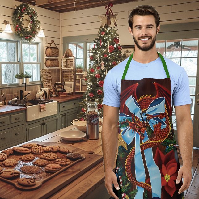 Red Dragon Christmas Wreath Apron (Creator Uploaded)