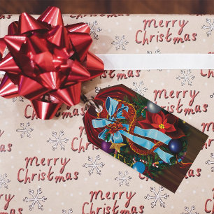 Red Dragon Christmas Wreath Gift Tags